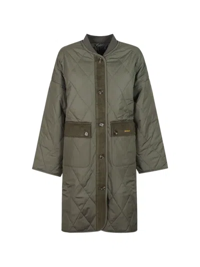 Barbour Dunswell Corduroy-trim Quilted Coat In Green