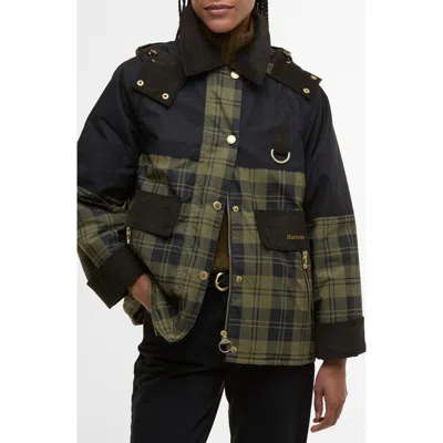 Barbour Elaine Plaid Showerproof Hooded Jacket In Green