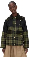 Barbour Elaine Hooded Corduroy-trimmed Checked Waxed-cotton Jacket In Green