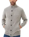 Barbour Fine Knit Wool Zip-through Sweater With High Neck And Button Closure In New Stone