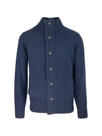 Barbour Elbow-patch Button-up Cardigan In Blue