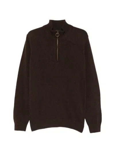 Barbour Holden Wool Tartan Trim Regular Fit Quarter Zip Mock Neck Sweater In Brown