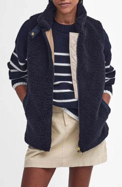Barbour Elisha Womens Fleece Gilet In Dark Navy/military Brown/light Sand