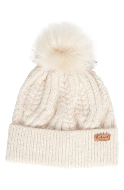 Barbour Elsdon Faux Fur Pompom Cable Stitch Beanie In Orange