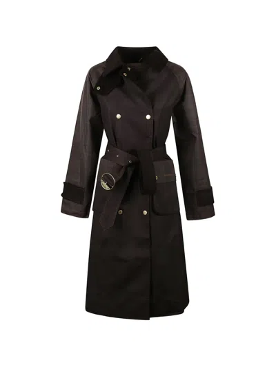 Barbour Elva Check-pattern Belted Trench Coat In Black