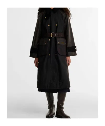 Barbour Elva Waxed Trench Coat In Black