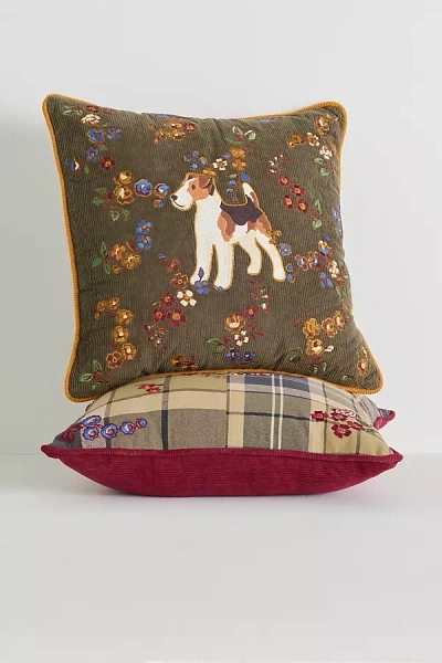 Barbour Embroidered Corduroy Tartan Dog Cushion