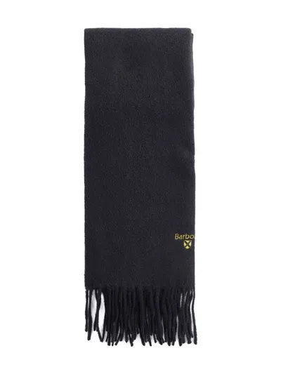 Barbour Embroidered-logo Fringed Scarf In Black