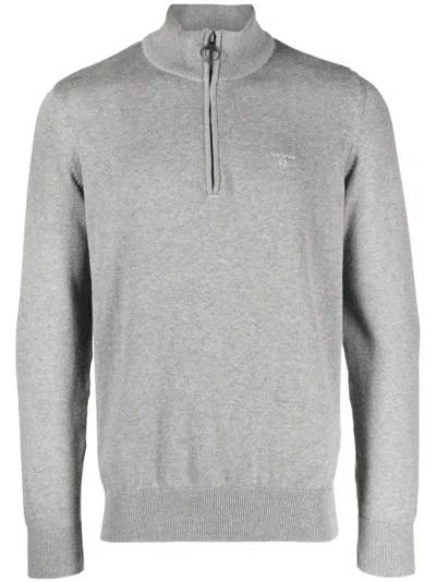 Barbour Embroidered-logo High-neck Jumper In Grey