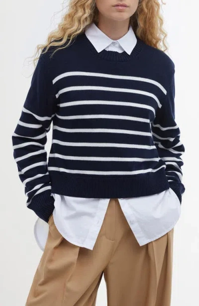 Barbour Emery Stripe Crop Cotton & Cashmere Sweater In Navy/cloud