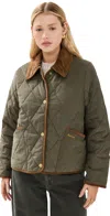Barbour Emilia Womens Quilted Jacket In Deep Olive/sky Dress Tartan