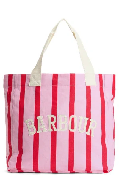 Barbour Emily Stripe Cotton Canvas Tote In Pink