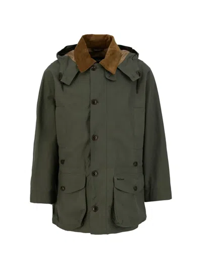 Barbour Endurance Hooded Corduroy-trim Jacket In Green