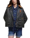 Barbour Black Erma Jacket With Pockets And Velvet Collar In Archive Olive/ancient
