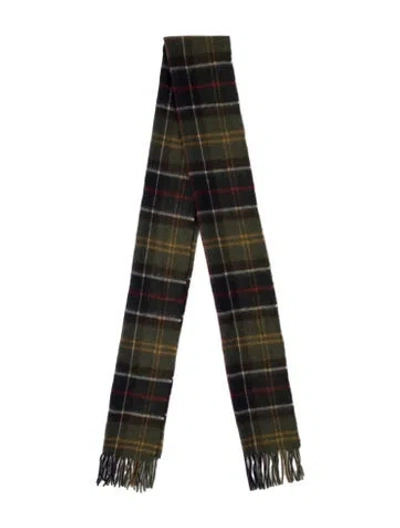 Pre-owned Barbour Escorial Wool Plaid Print Scarf In Green/neutrals/red