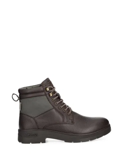 Barbour Eslington Grained Leather Panelled Boots In Brown