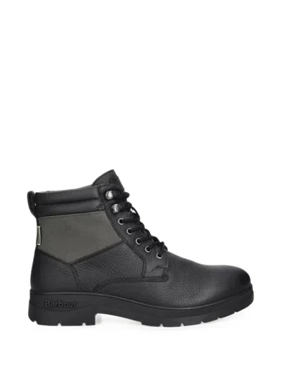 Barbour Eslington Grain-leather Lace-up Boots In Black