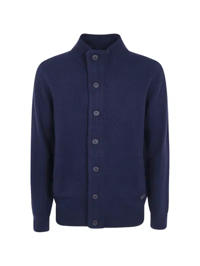 Barbour Essential Button-up Elbow-patch Cardigan In Blue