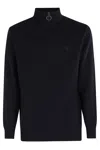 Barbour Ribbed Knit Half-zip Sweater With Classic Funnel Neck And Elbow Patches In Black