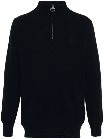 Barbour Funnel-neck Zip-up Wool Jumper In Blue