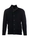 Barbour Navy Wool Zip-through Sweater With High Neck And Elbow Patches In Black