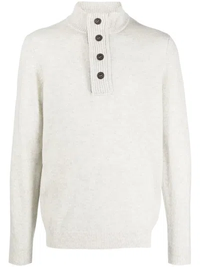 Barbour Button-plack Detail Knit Jumper In Grey