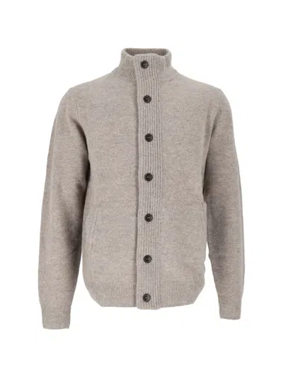 Barbour Stand Collar Button Knit Cardigan In Gray