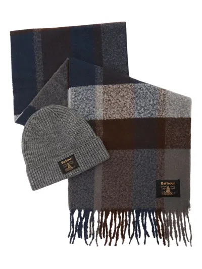 Barbour Esterdale Check-pattern Beanie Scarf Set In Gray
