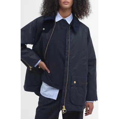 Barbour Esther Water Resistant Waxed Cotton Jacket In Royal Navy/dress Tartan