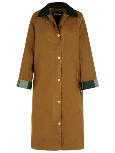 Barbour Ettie Corduroy-trimmed Waxed-cotton Jacket In Brown