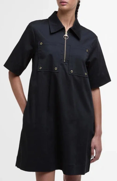 Barbour Ettie Stretch Cotton Sateen Tunic Minidress In Black