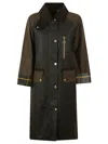 Barbour Long Length Waxed Jacket With Contrast Collar In Green