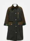 Barbour Long Length Waxed Jacket With Contrast Collar In Green