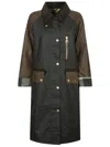 Barbour Long Length Waxed Jacket With Contrast Collar In Green