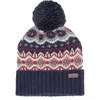 Barbour Fair Isle Pompom Beanie In Blue