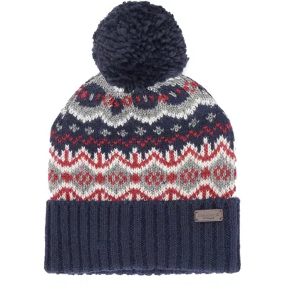Barbour Fair Isle Pompom Beanie In Blue