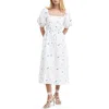 BARBOUR BARBOUR FAIRACRE EMBROIDERED FLORAL CUTOUT COTTON POPLIN MIDI DRESS