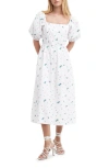 BARBOUR BARBOUR FAIRACRE EMBROIDERED FLORAL CUTOUT COTTON POPLIN MIDI DRESS