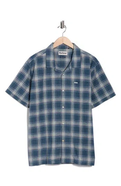 Barbour Fairlands Regular Fit Plaid Short Sleeve Linen & Cotton Button-up Shirt In Blue