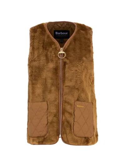 Barbour Faux Fur Quilted Gilet In Brown