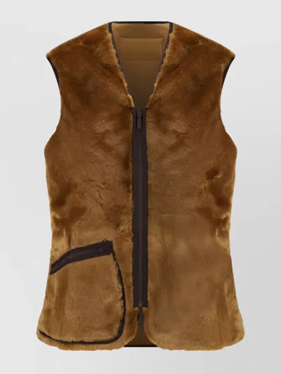 Barbour Faux Fur Reversible Sleeveless Jacket In Brown