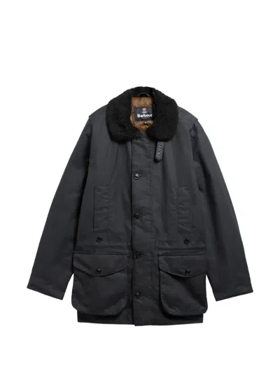 Barbour Faux-shearling-collar Single-breasted Coat In Black