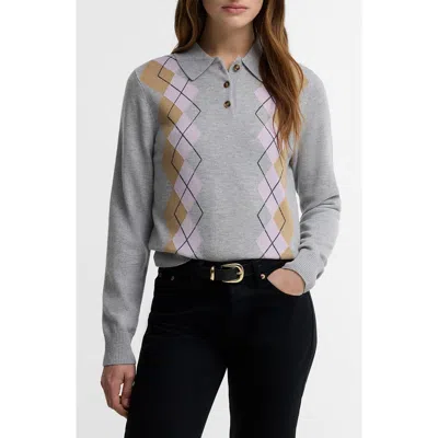 Barbour Fawne Argyle Merino Wool Sweater In Gray