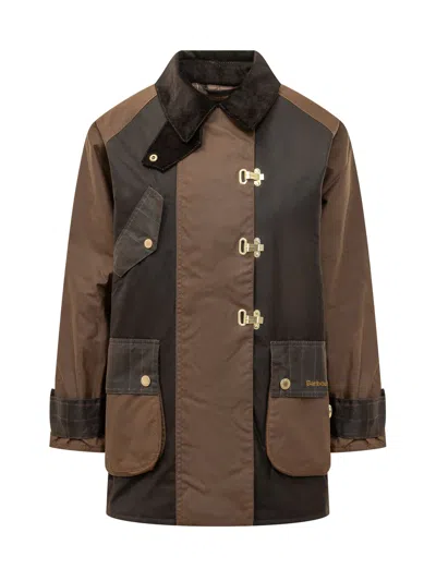Barbour Felton Checkered Design Waxed Jacket In Brown