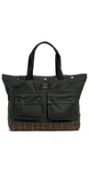 Barbour Field Water Resistant Waxed Cotton Tote In Green