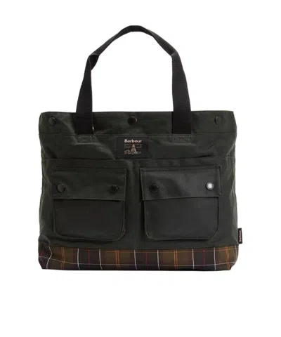 Barbour Field Waxed Tote Bag In Black
