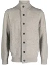 Barbour Fine Knit Wool Zip-through Sweater With High Neck And Button Closure In Gray
