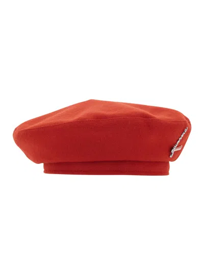 Barbour Flat Crown Wool Beanie With Side Logo Plate For Women In Red