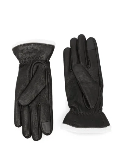 Barbour Fleece-trimmed Leather Gloves In Black