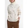 Barbour Fleur Cable Wool Blend Mock Neck Sweater In Ecru Beige